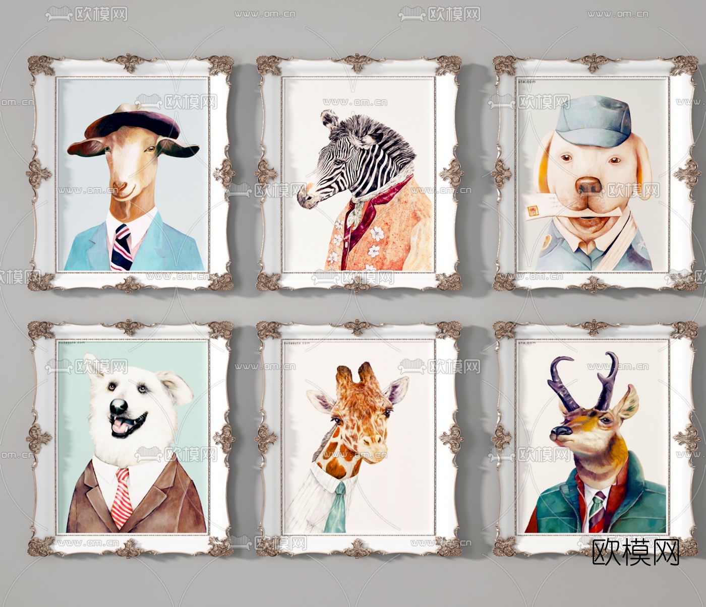 简欧动物卡通装饰画3d模型下载