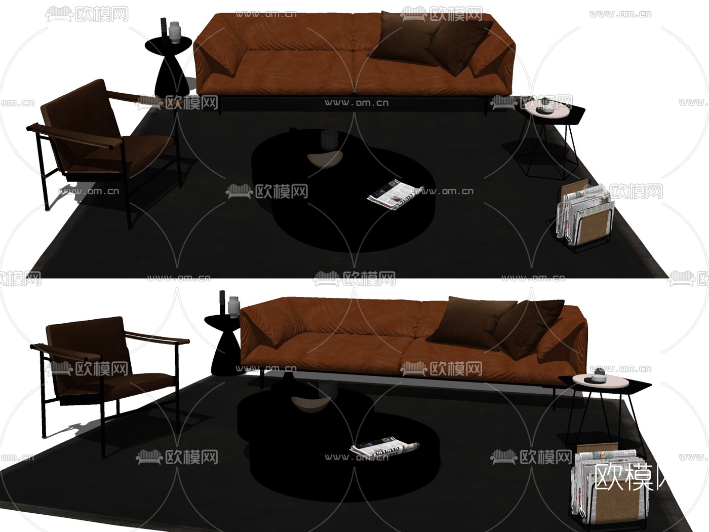 现代布艺组合沙发su模型下载（渲染图2）