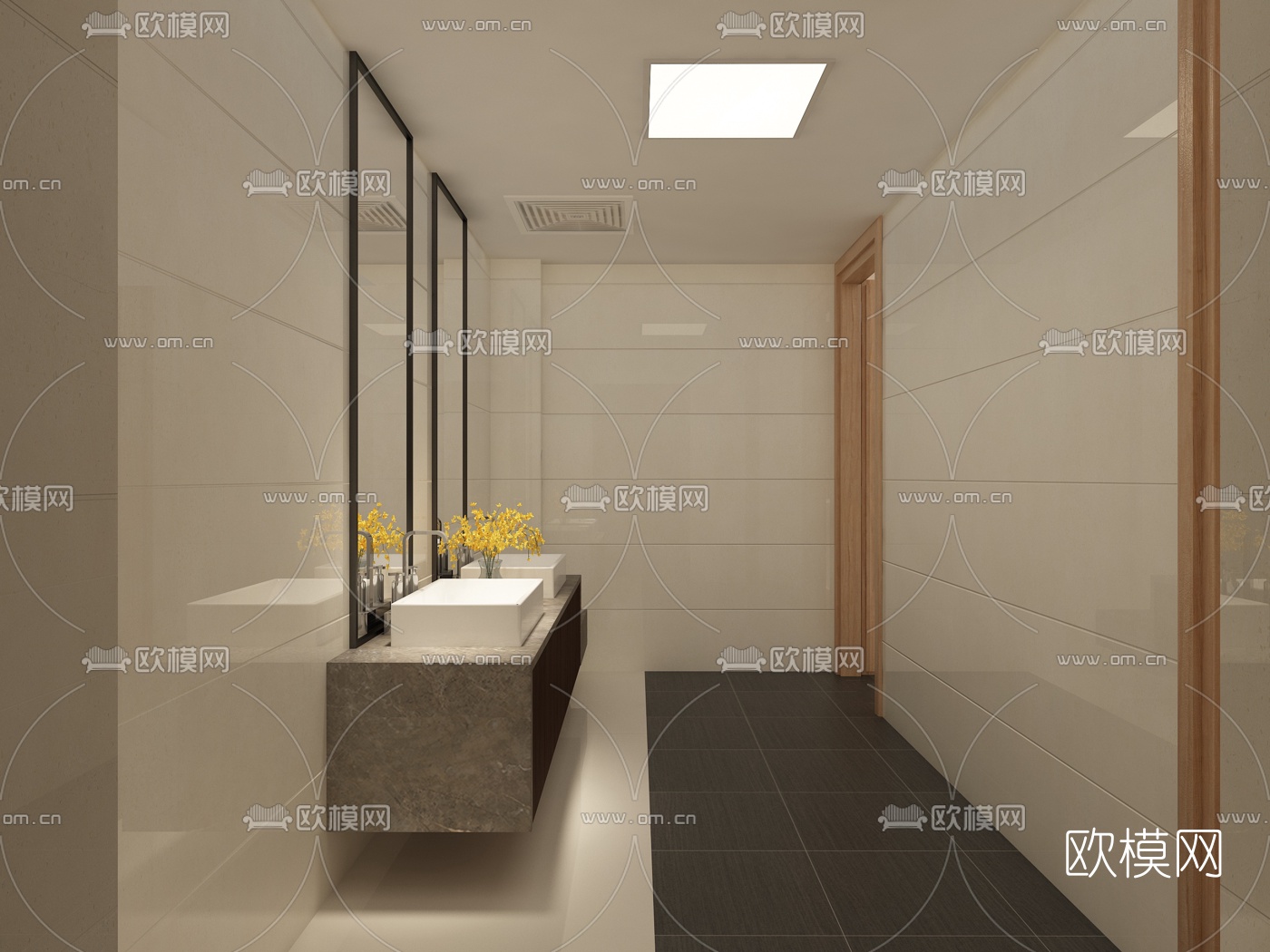 现代公用卫生间免费3d模型下载（渲染图2）