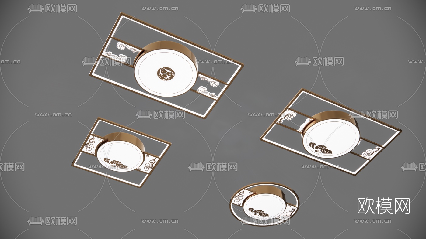 新中式轻奢吸顶灯su模型下载（渲染图1）