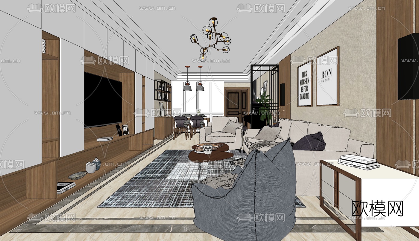 现代简约客厅免费su模型下载_ID10423912_sketchup模型下载-欧模网