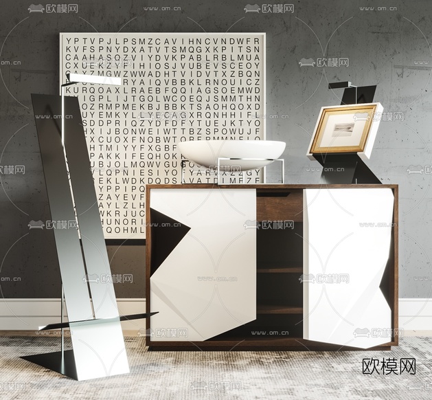 现代不规则几何边柜组合3d模型下载