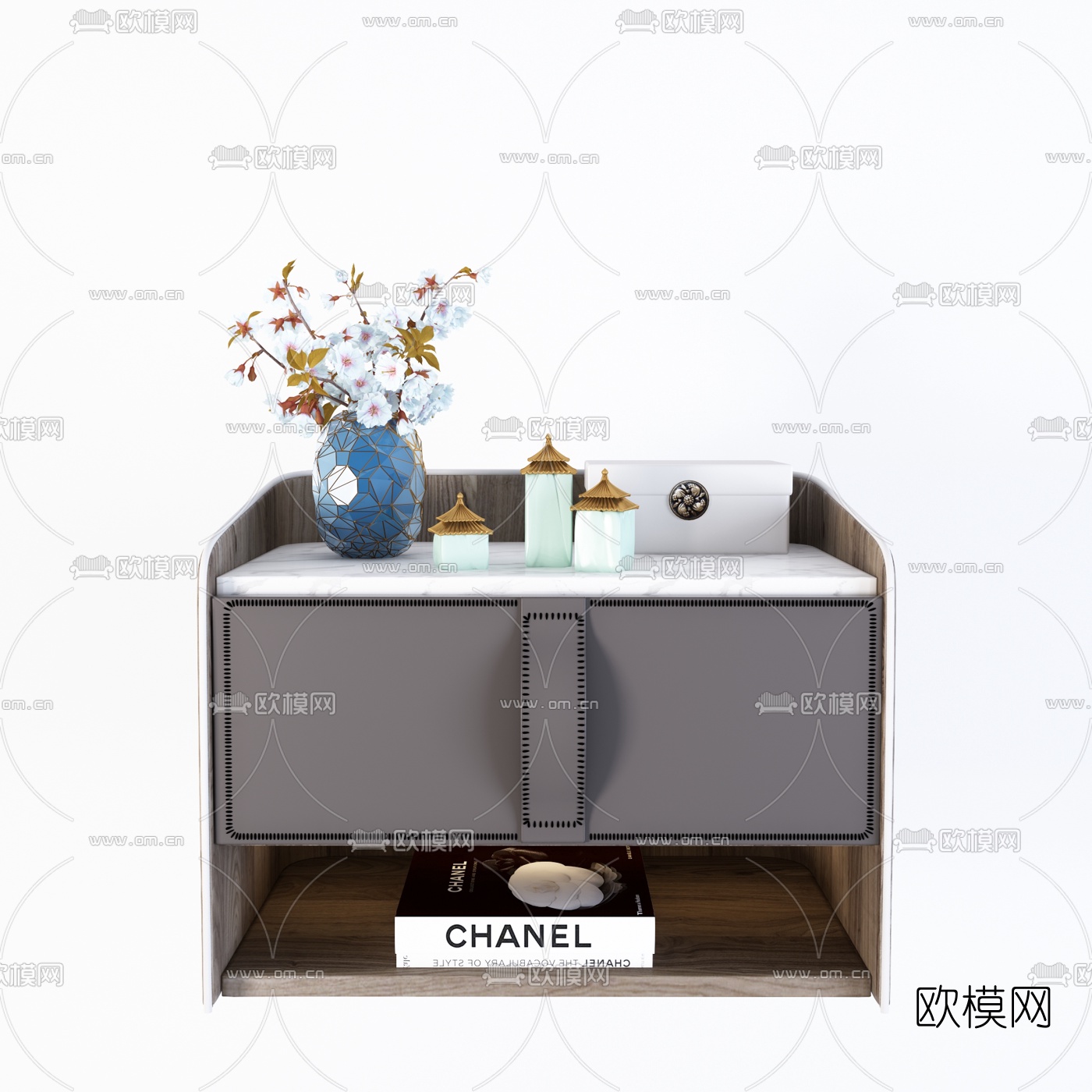 新中式实木床头柜3d模型