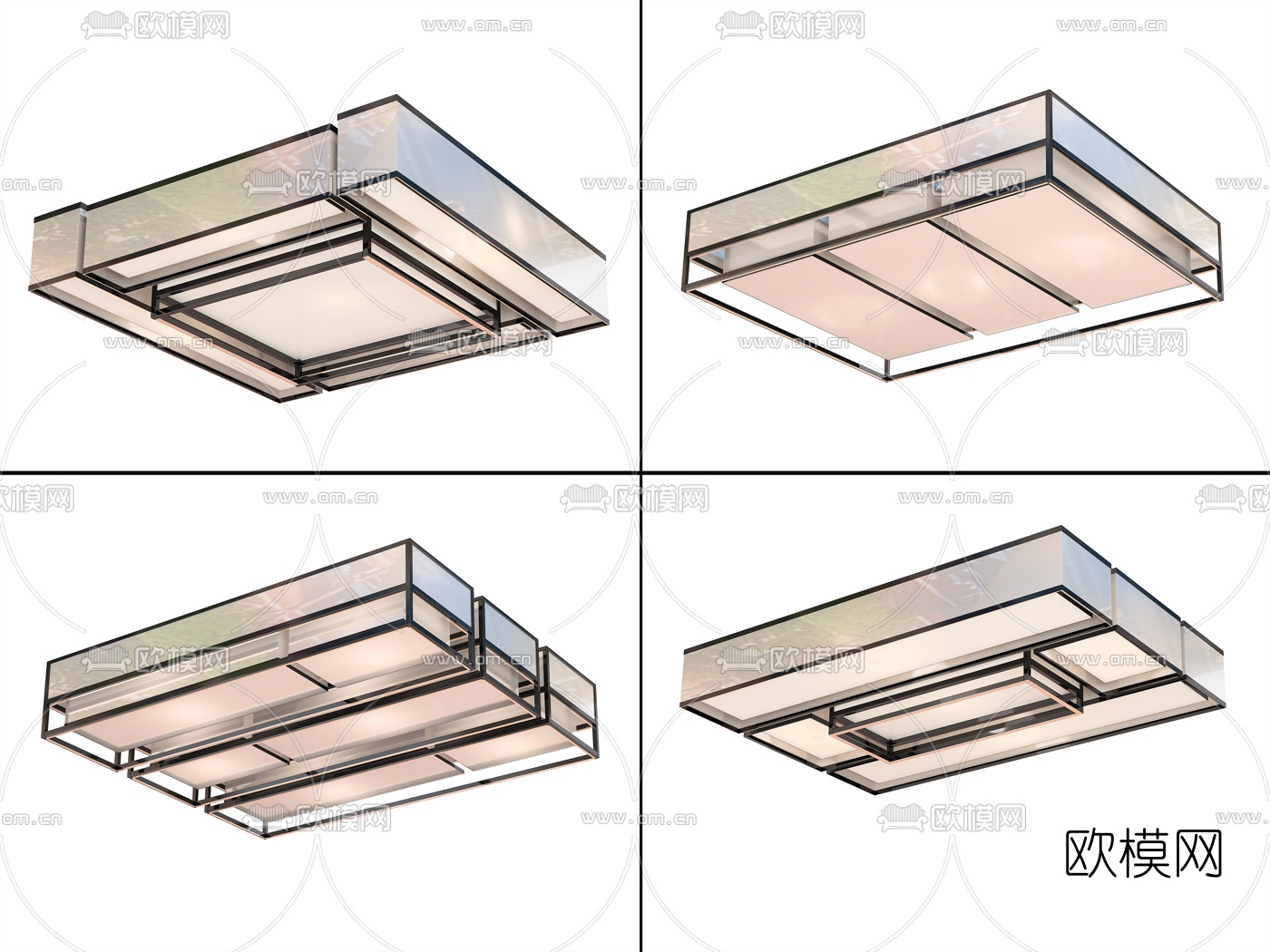 新中式方形吸顶灯3d模型