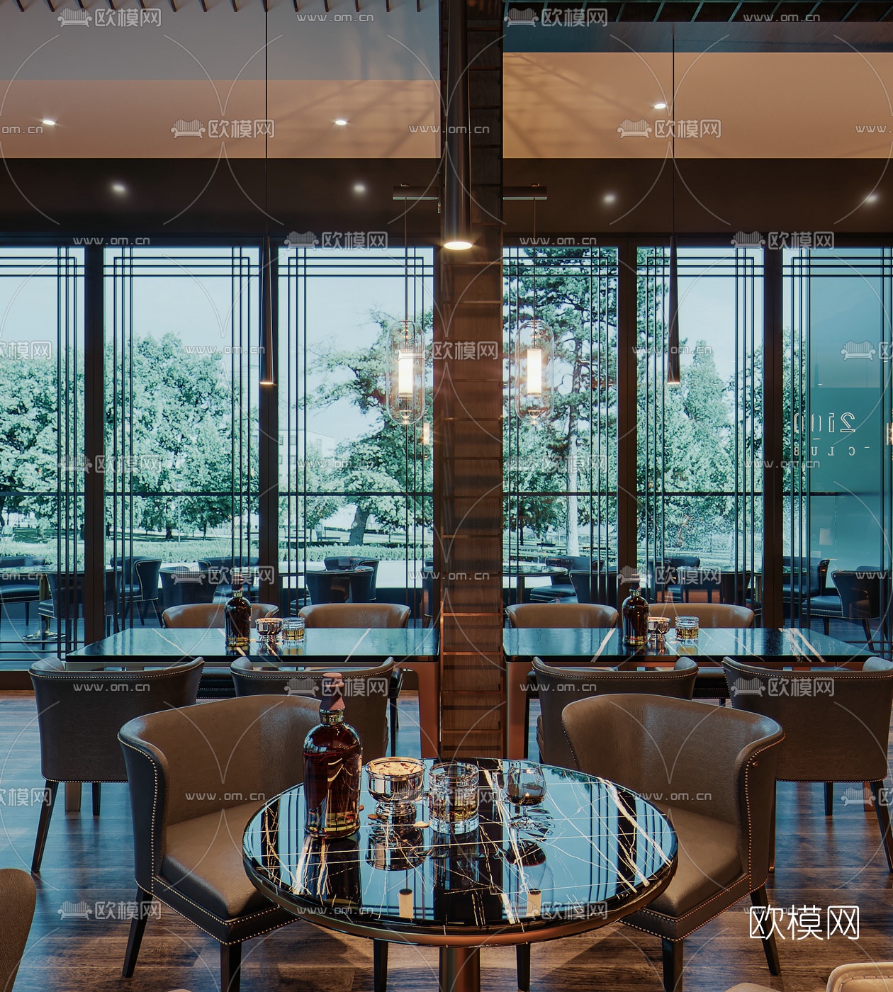 现代轻奢音乐餐吧3d模型下载（渲染图2）