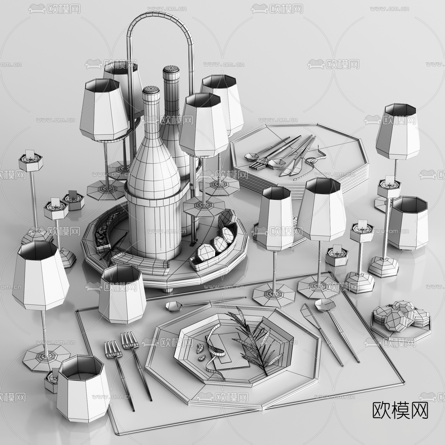 北欧刀叉餐具洋酒烛台3d模型