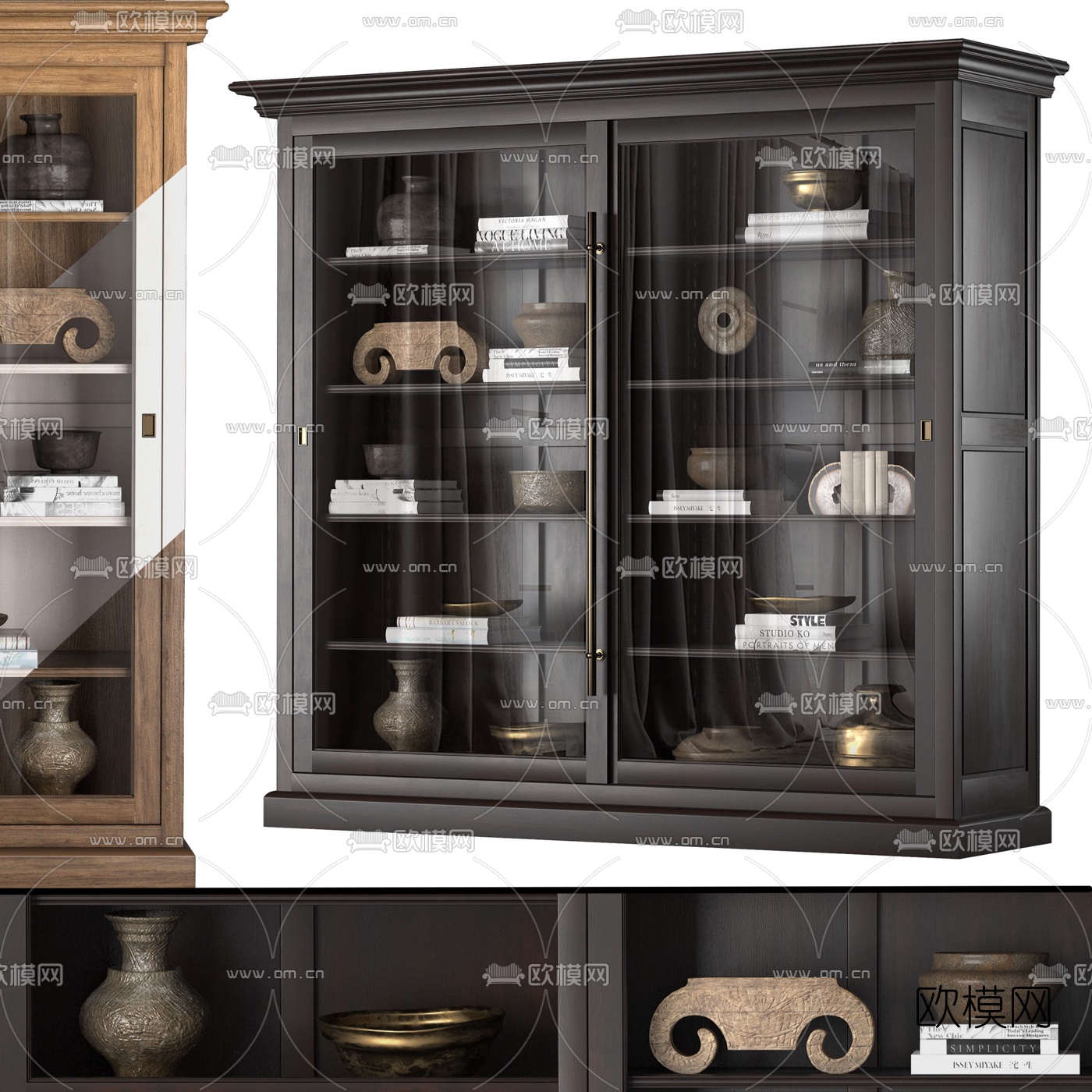 简欧木质博古柜3d模型下载（渲染图1）