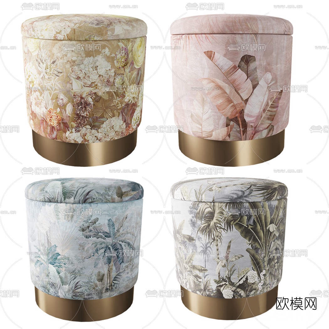 现代布艺沙发凳圆凳3d模型下载（渲染图1）