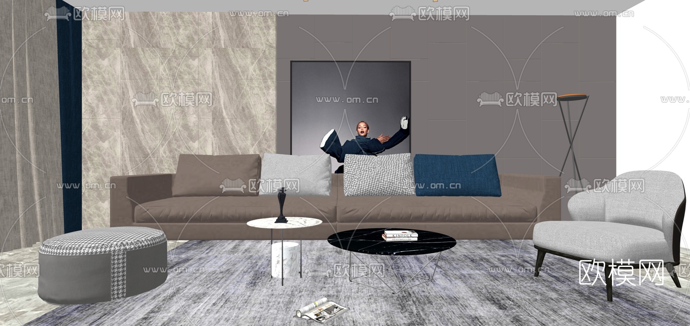 现代沙发茶几组合su模型下载（渲染图3）