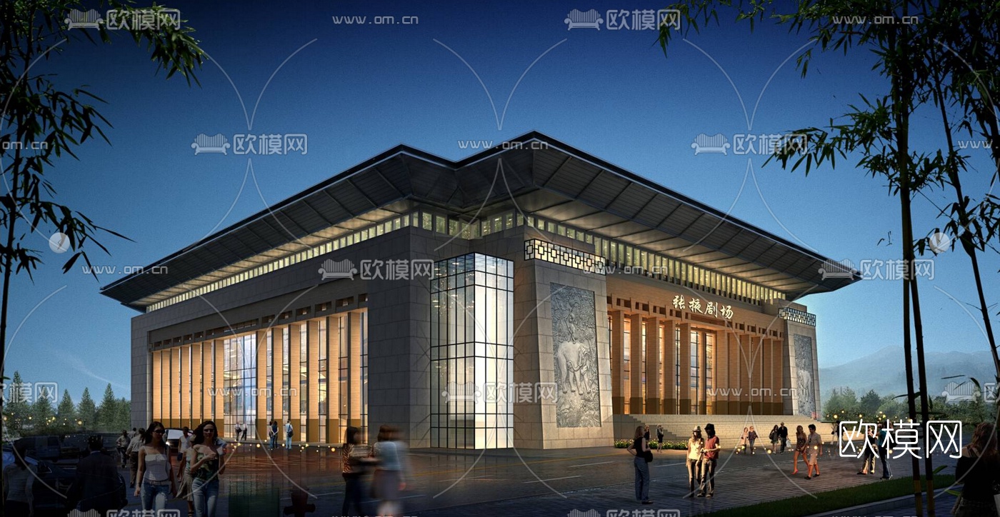 现代剧场影剧院su模型下载（渲染图2）