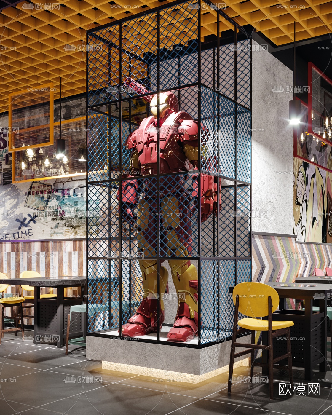 工业风串串火锅店3d模型