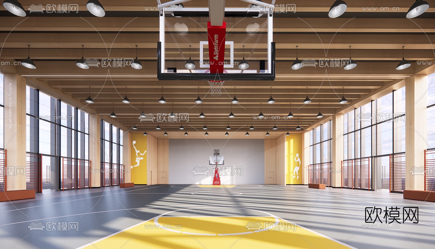 现代篮球场报告厅su模型下载（渲染图1）