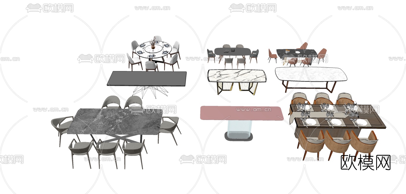 现代大理石餐桌椅su模型下载