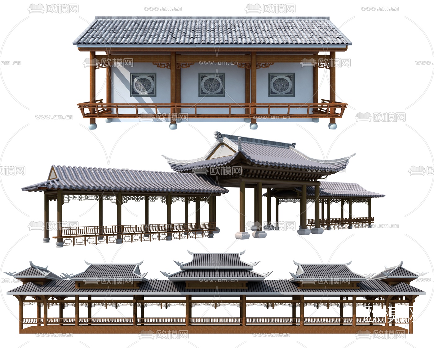 中式古建长廊连廊3d模型