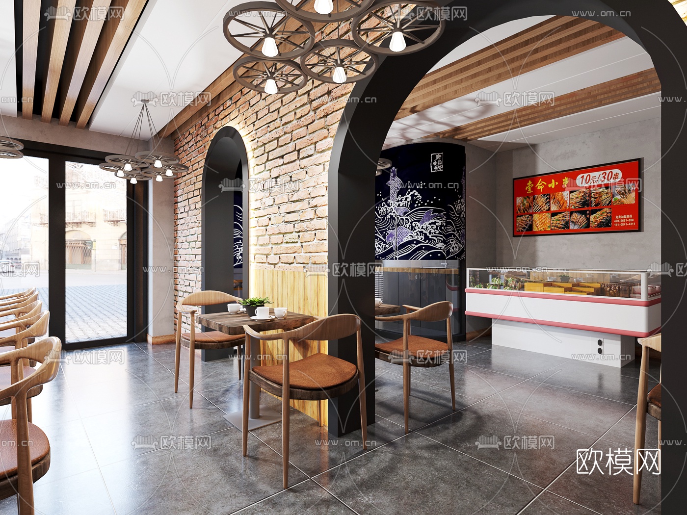 工业风烧烤店免费3d模型下载（渲染图2）