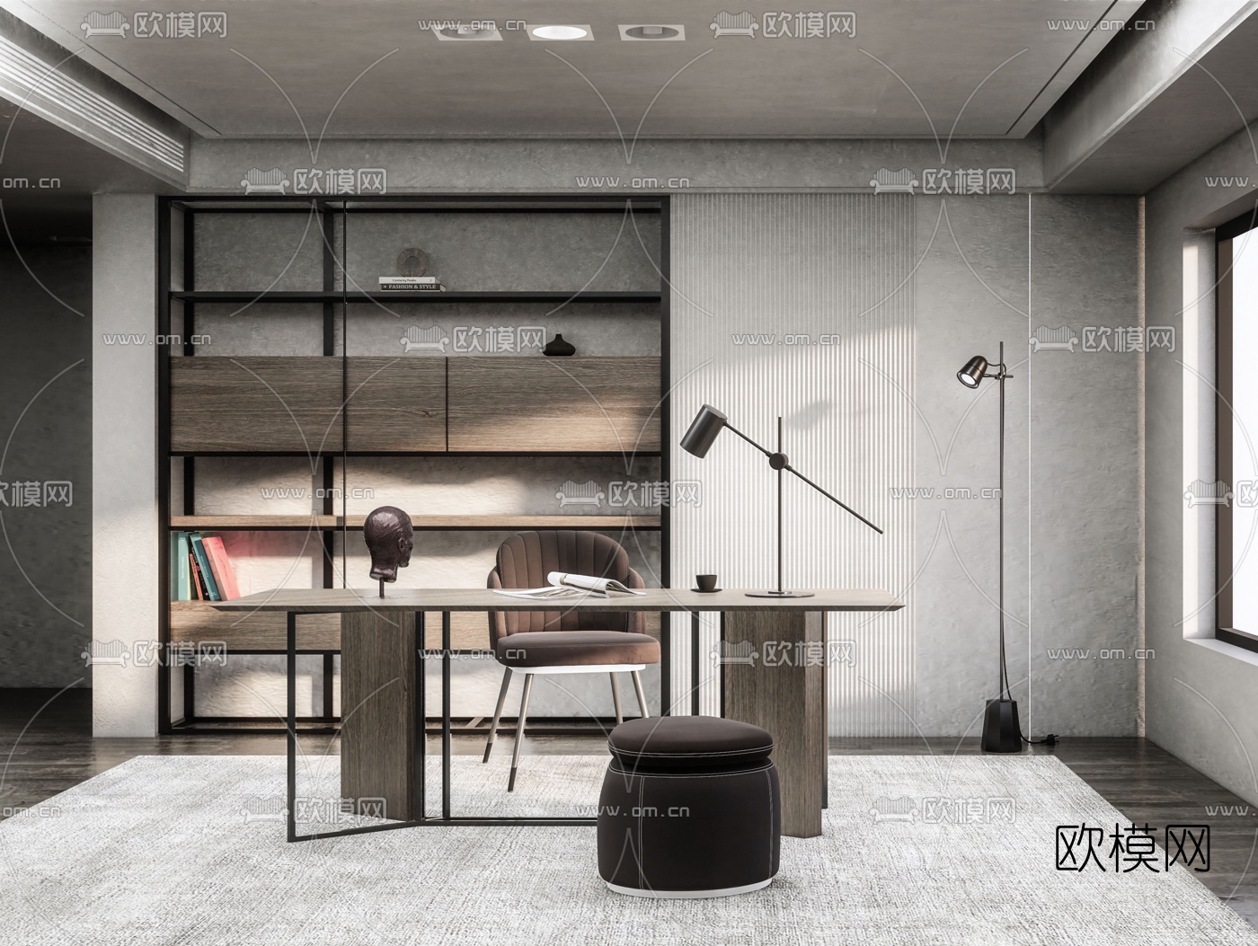 现代实木书卓椅su模型下载