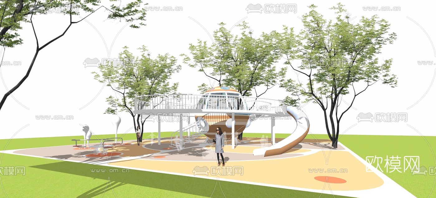 现代儿童滑梯su模型下载（渲染图2）