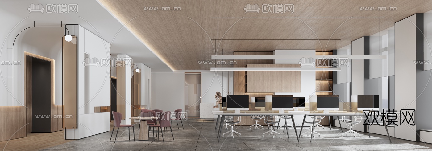 现代敞开式办公室3d模型-免费3dmax模型库-欧模网