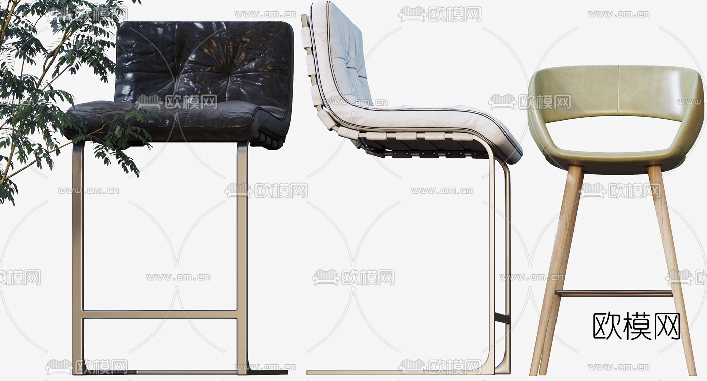 现代皮革吧台椅3d模型下载（渲染图2）