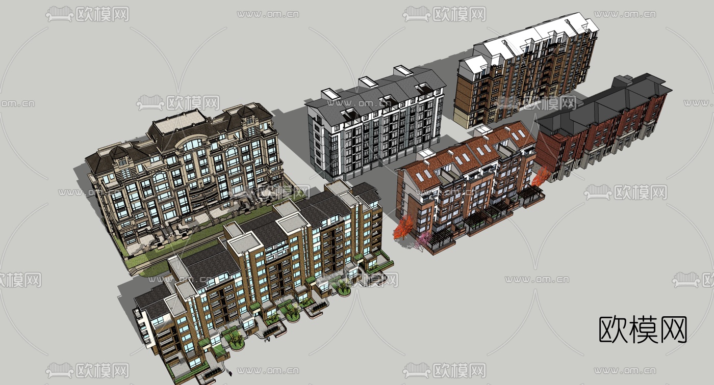 现代多层住宅楼外观su模型下载（渲染图2）