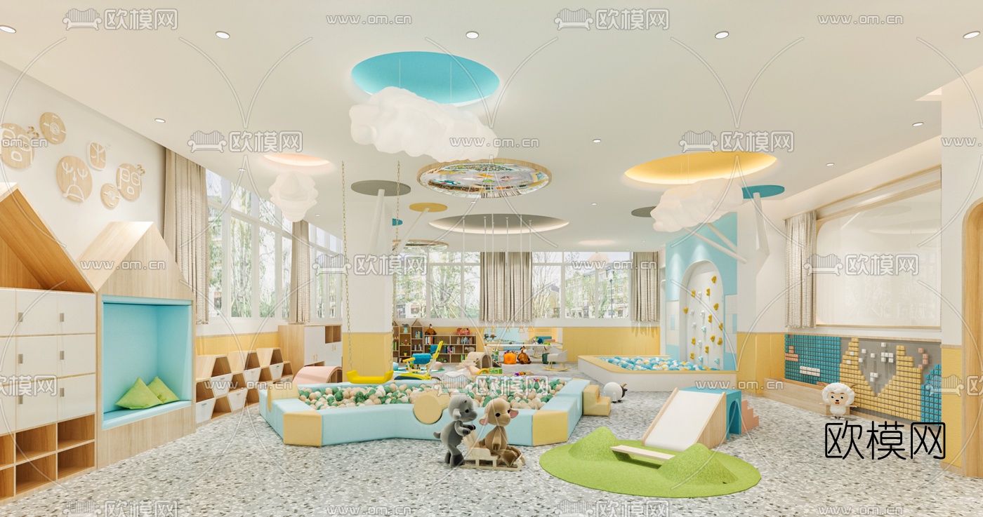 现代幼儿园活动室3d模型下载（渲染图1）