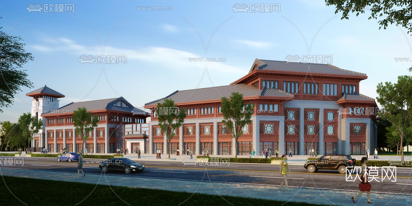 中式商业楼建筑外观23d模型下载