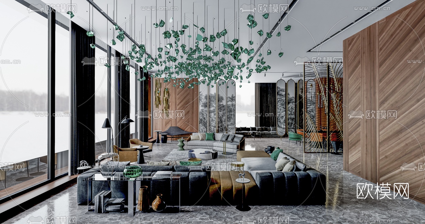 新中式售楼处洽谈区su模型下载