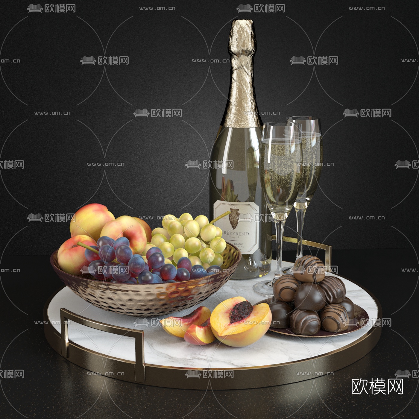 现代酒水水果组合3d模型