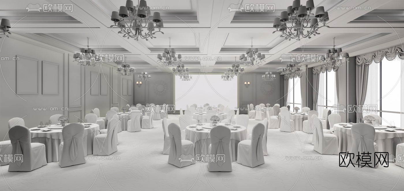 欧式酒店宴会厅su模型下载（渲染图2）