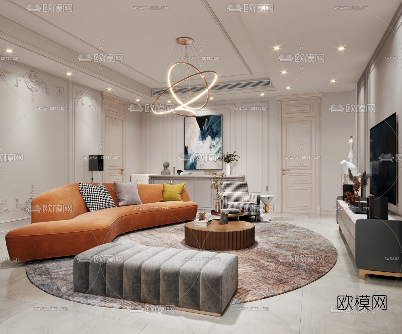 欧式地下客厅茶室3d模型下载（渲染图1）