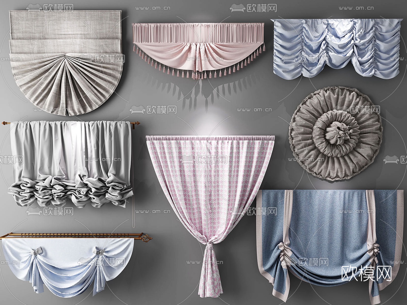 北欧布艺窗帘卷帘拉帘3d模型下载