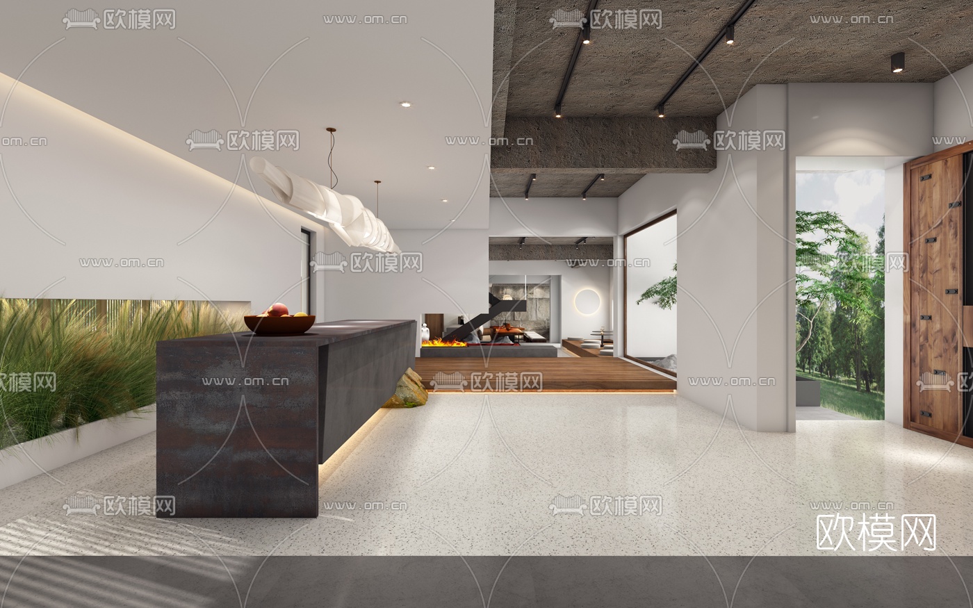现代民宿前台大堂3d模型下载（渲染图2）