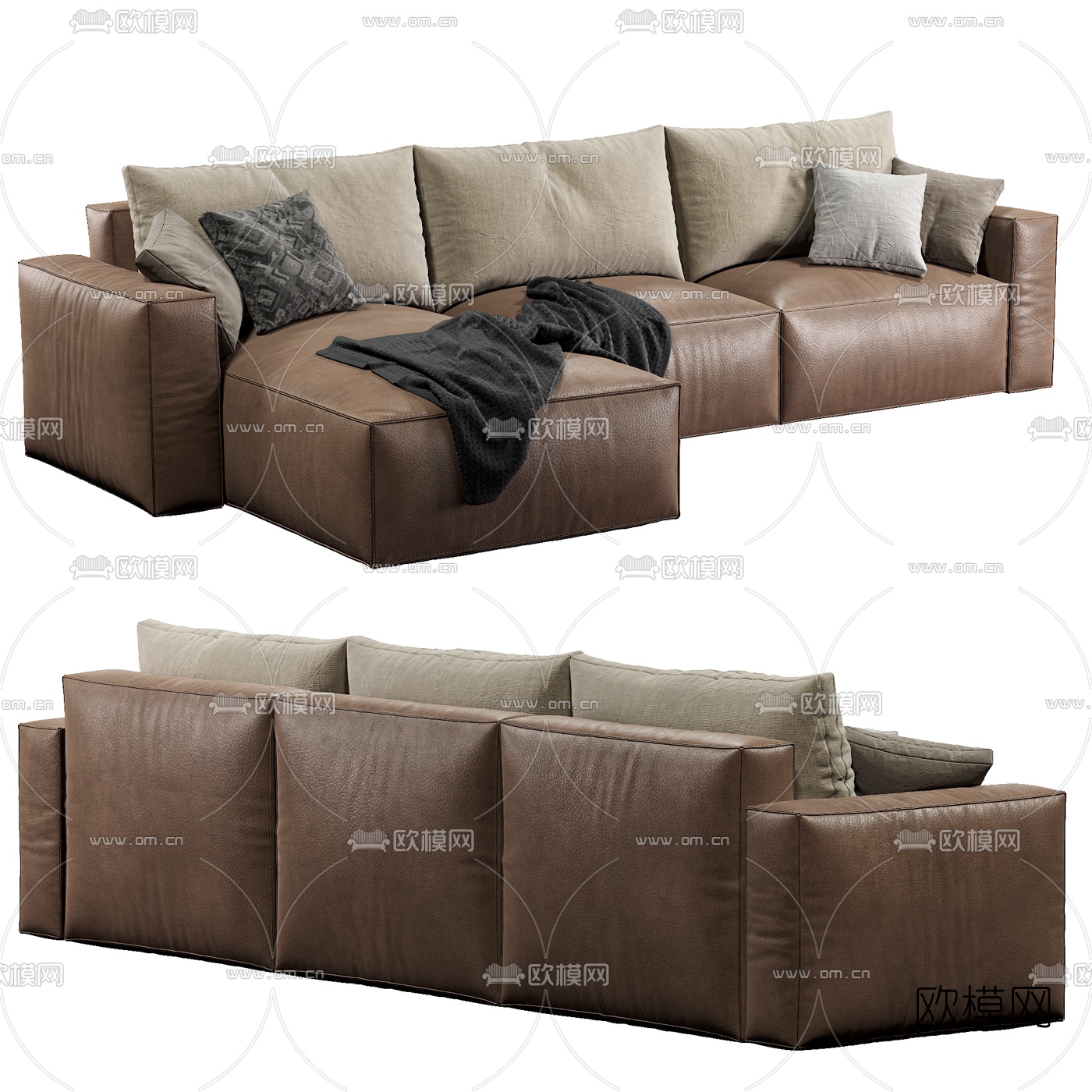 现代皮革转角多人沙发3d模型下载（渲染图5）