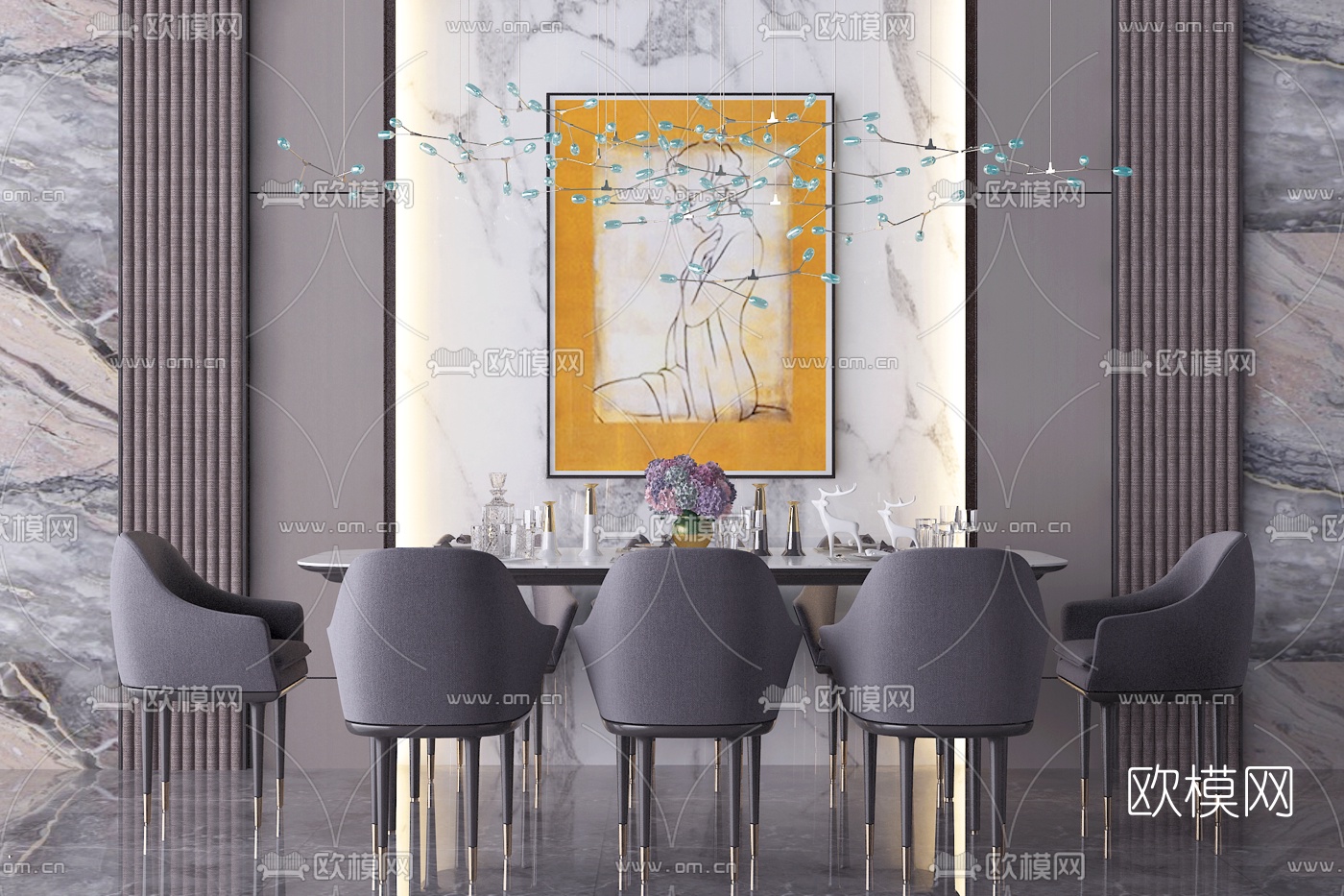 现代轻奢餐桌椅3d模型