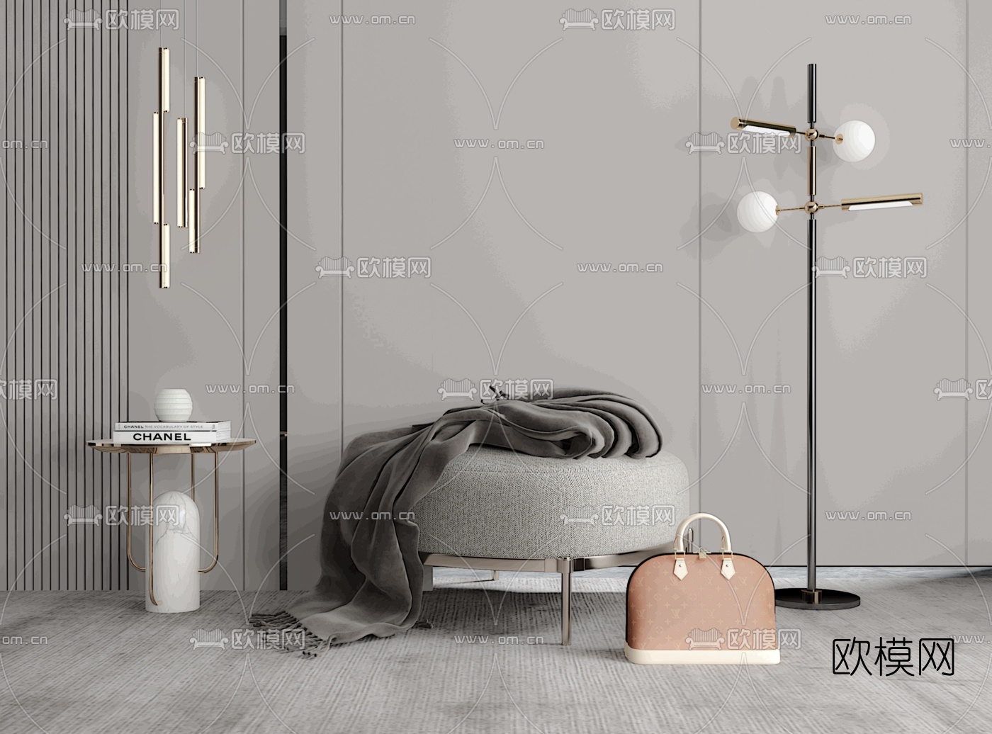 现代布艺矮凳su模型下载