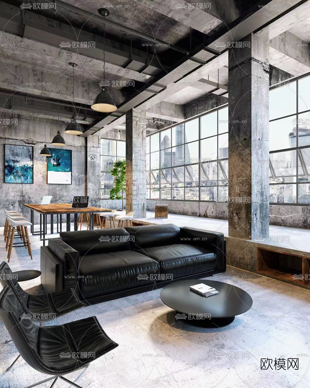 工业风办公休息区3d模型下载（渲染图2）