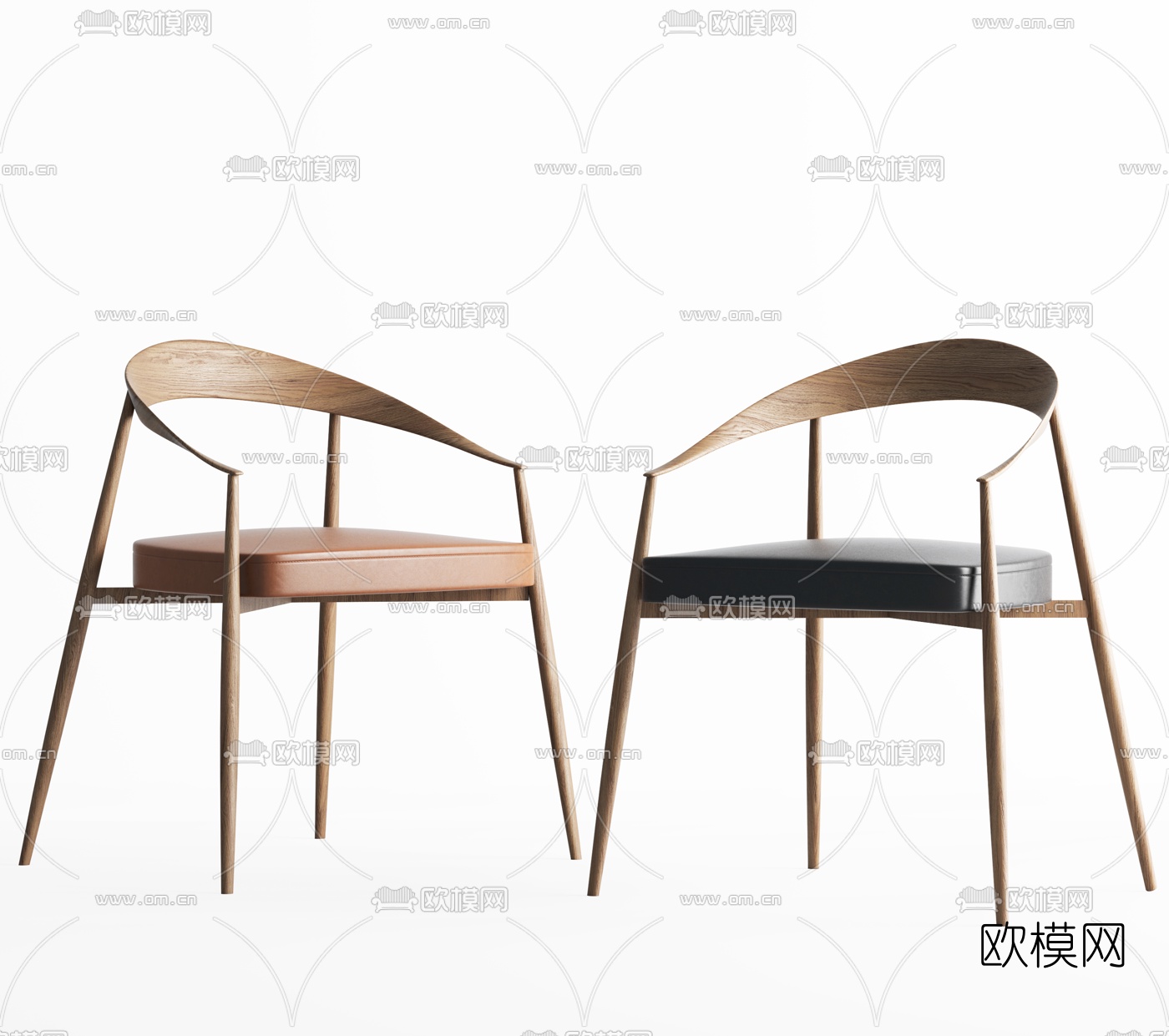 北欧原木休闲椅3d模型下载