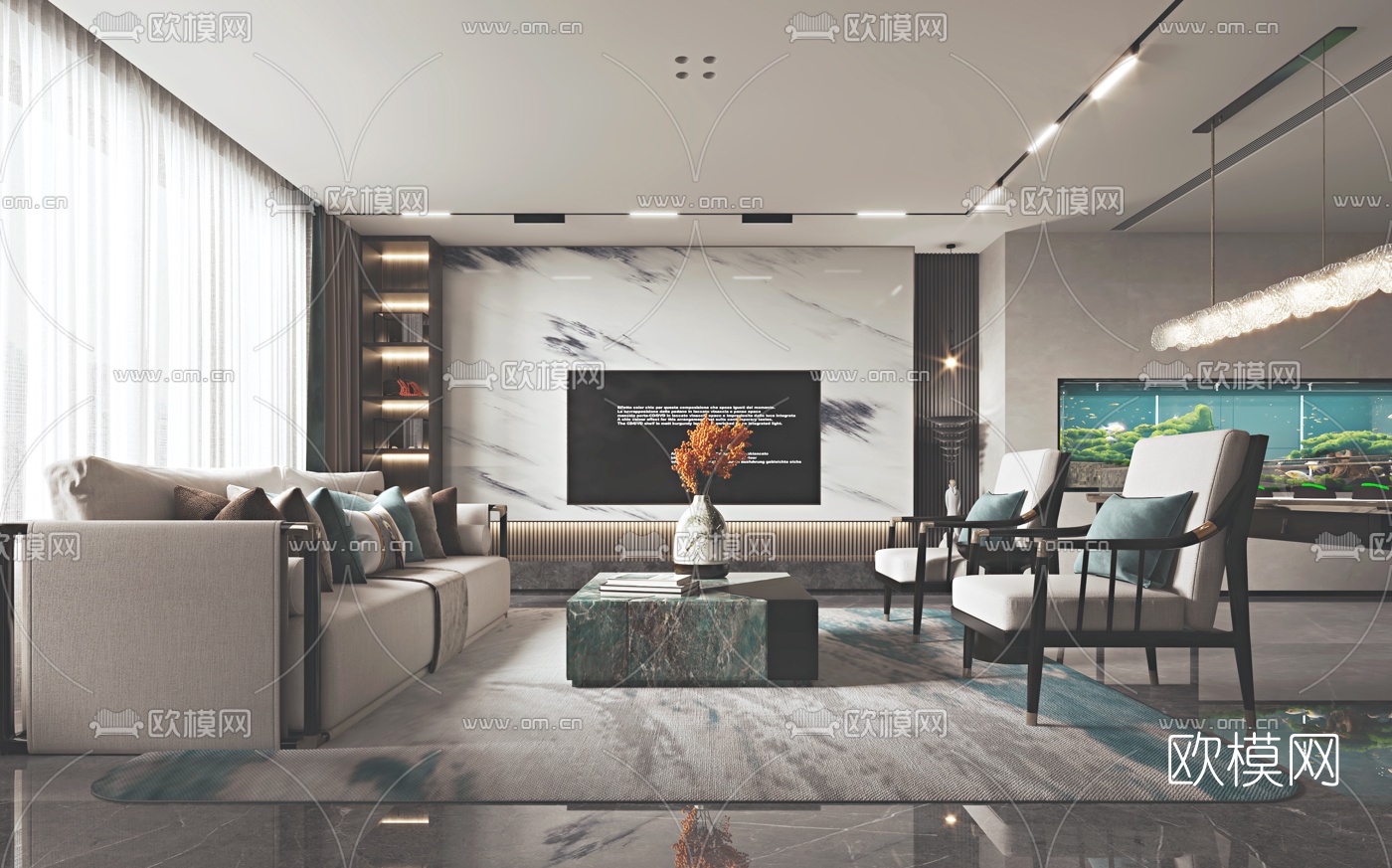 新中式布艺沙发组合3d模型