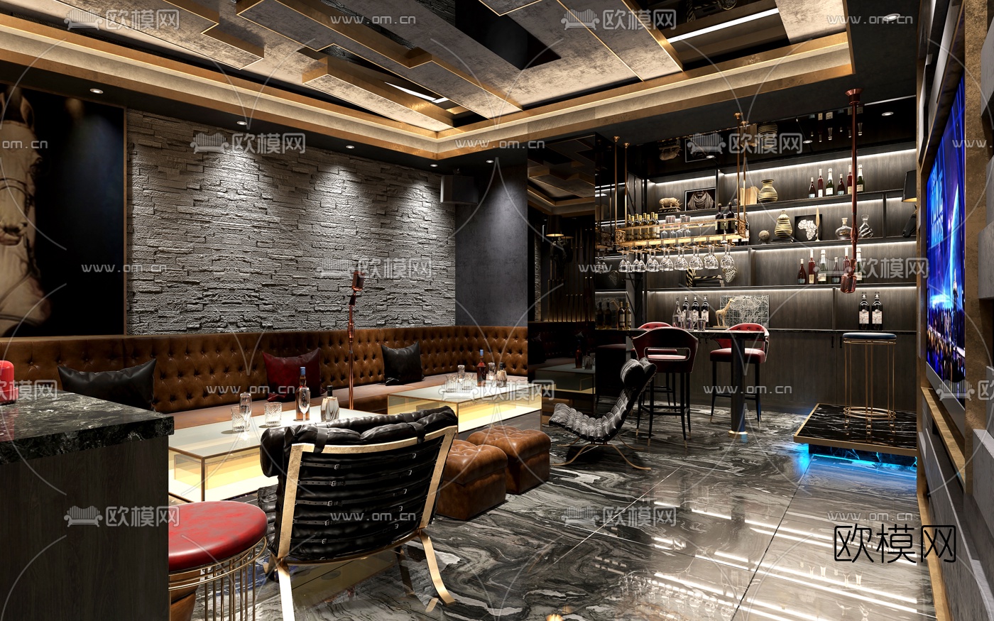 现代KTV包房3d模型下载（渲染图1）