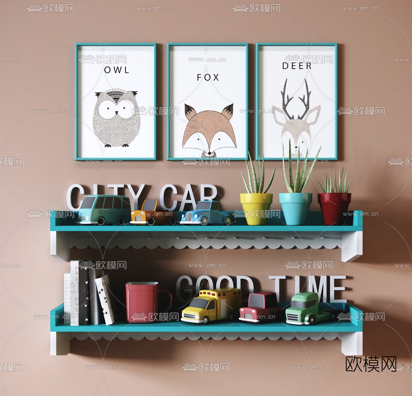 北欧儿童墙面装饰架3d模型下载（渲染图2）