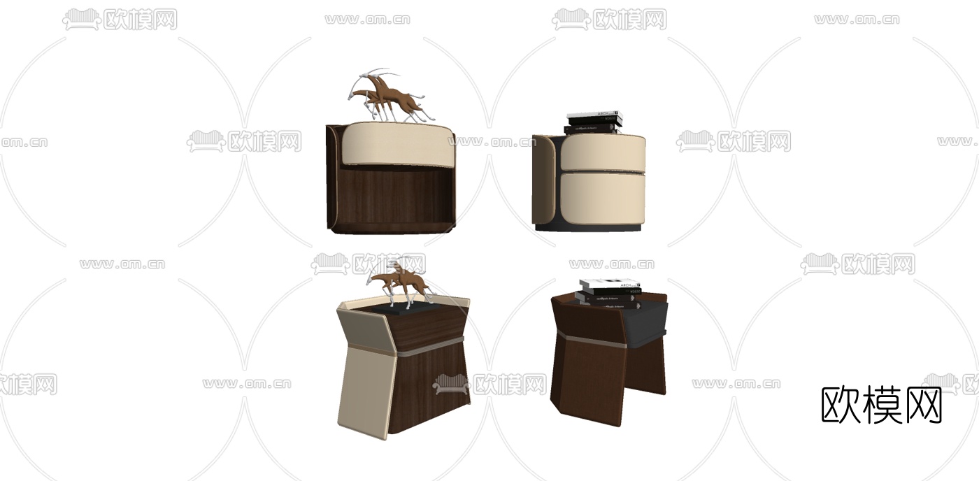 现代实木床头柜su模型下载