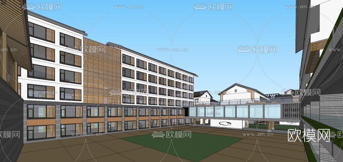 新中式养老中心外观su模型下载（渲染图7）