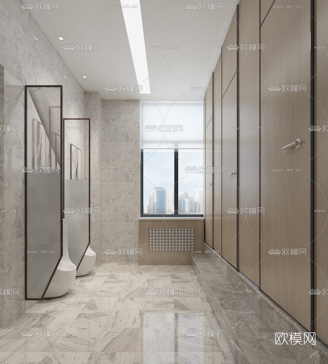 现代公用卫生间免费3d模型下载（渲染图1）