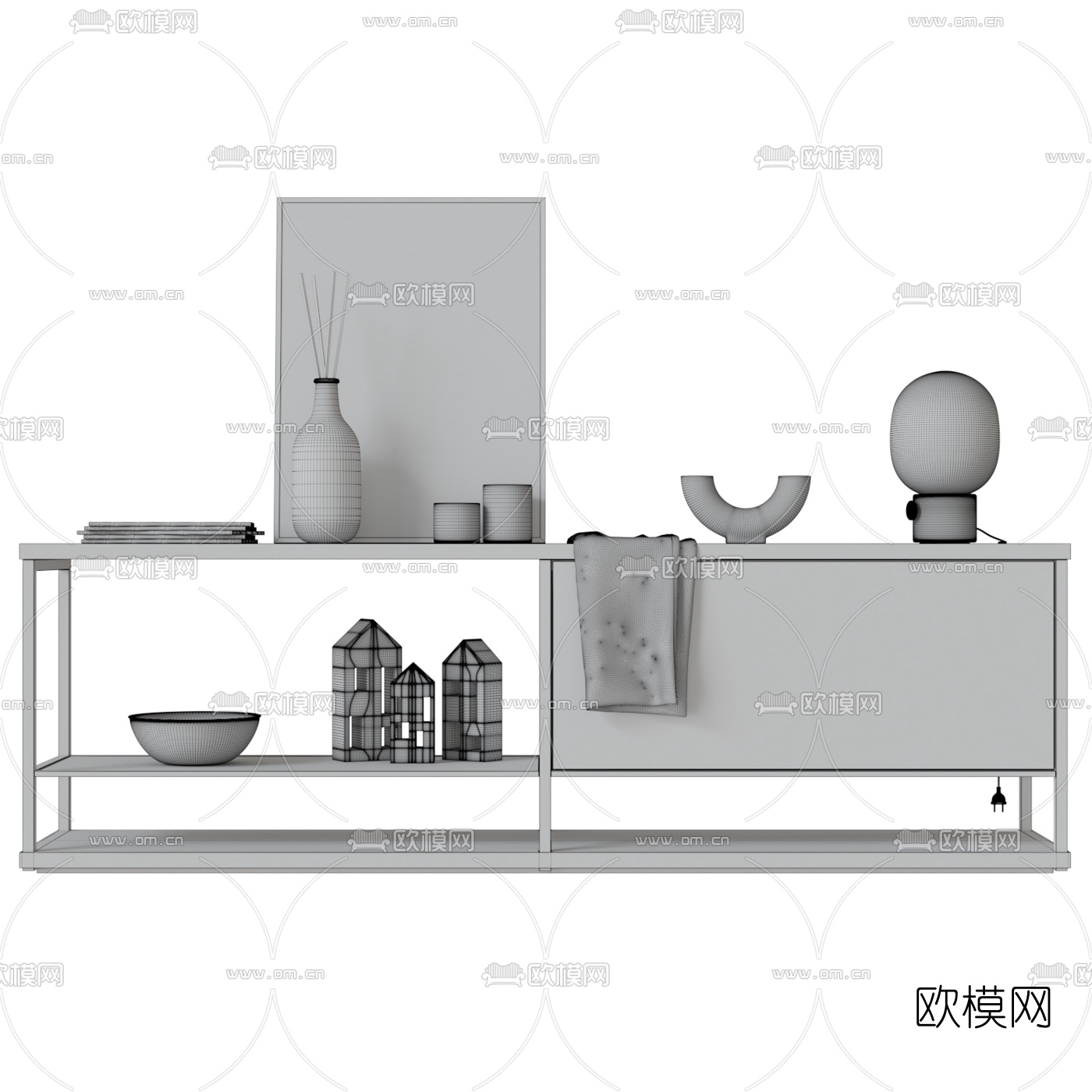 北欧原木边柜3d模型