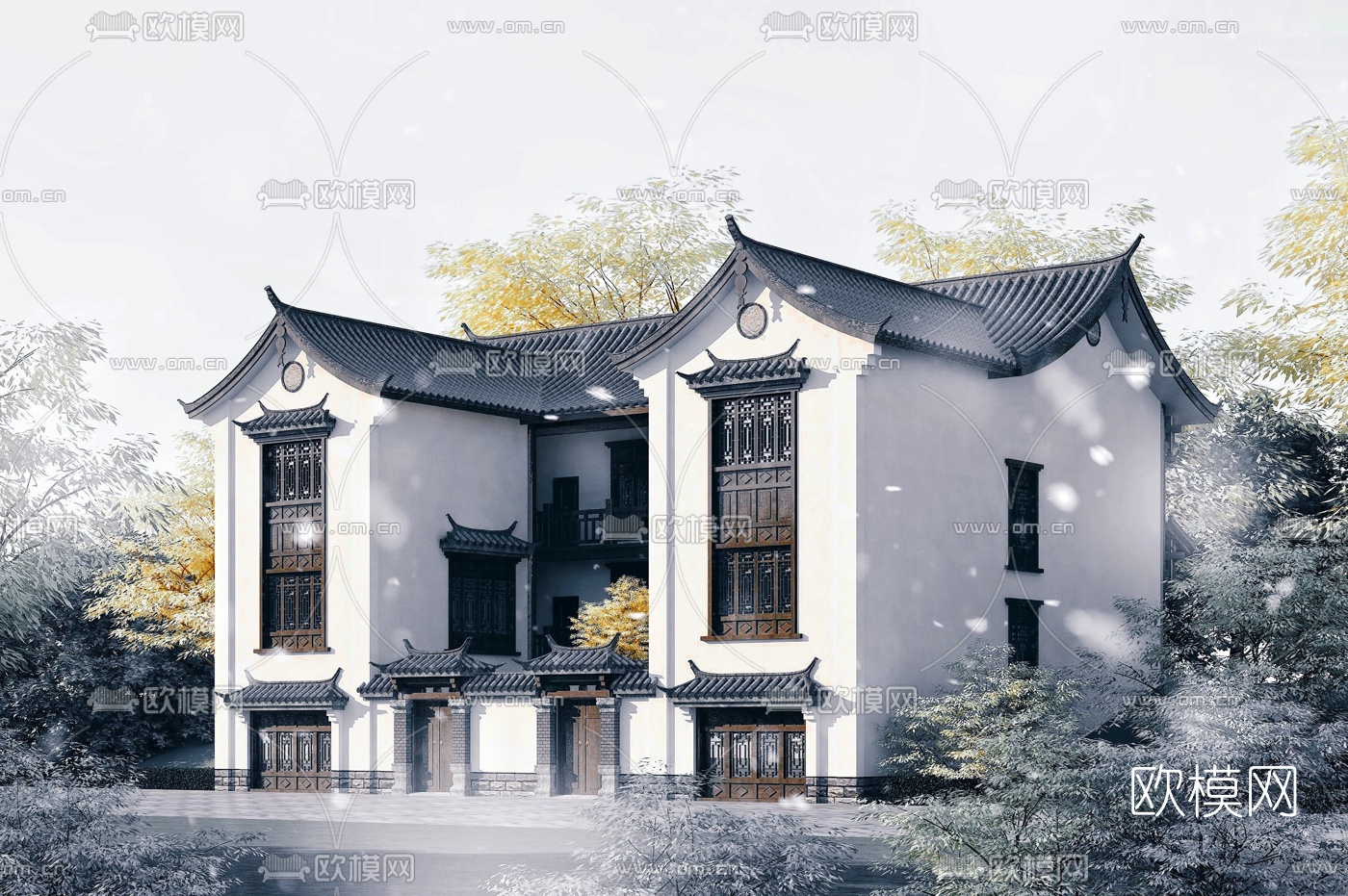 中式别墅带庭院3d模型