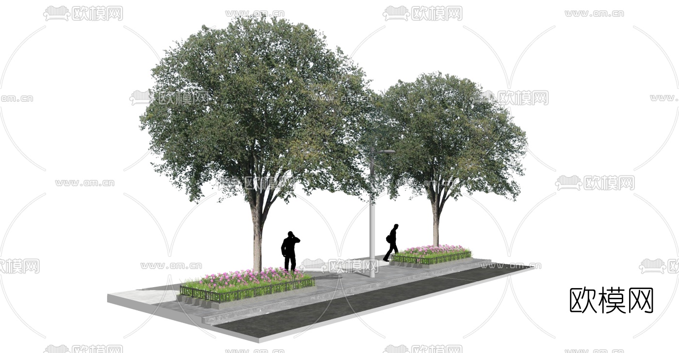 现代人行道花坛su模型下载（渲染图2）