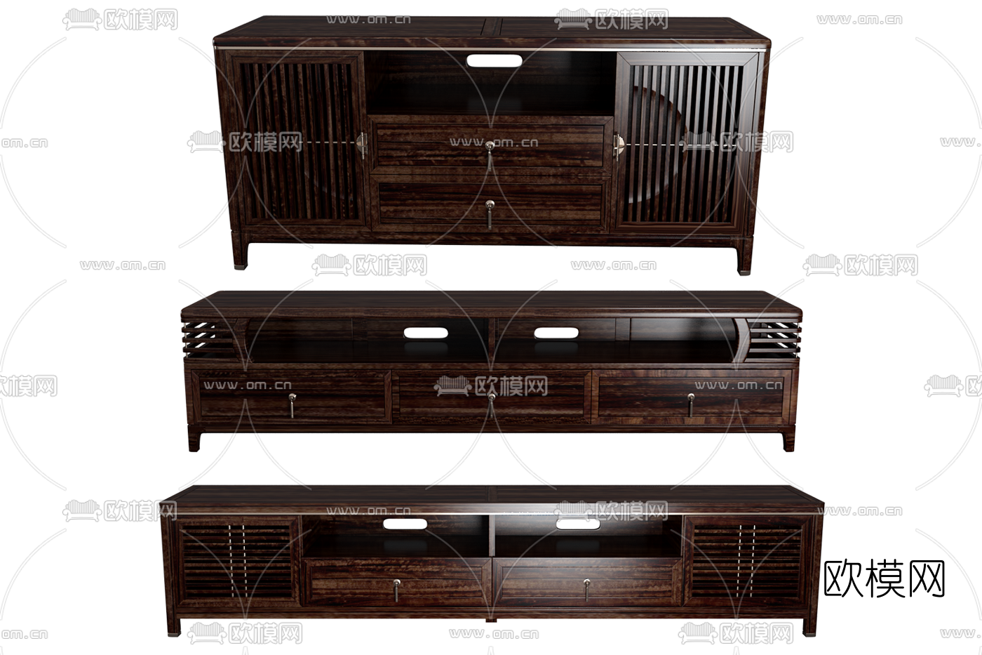 中式实木电视柜3d模型下载