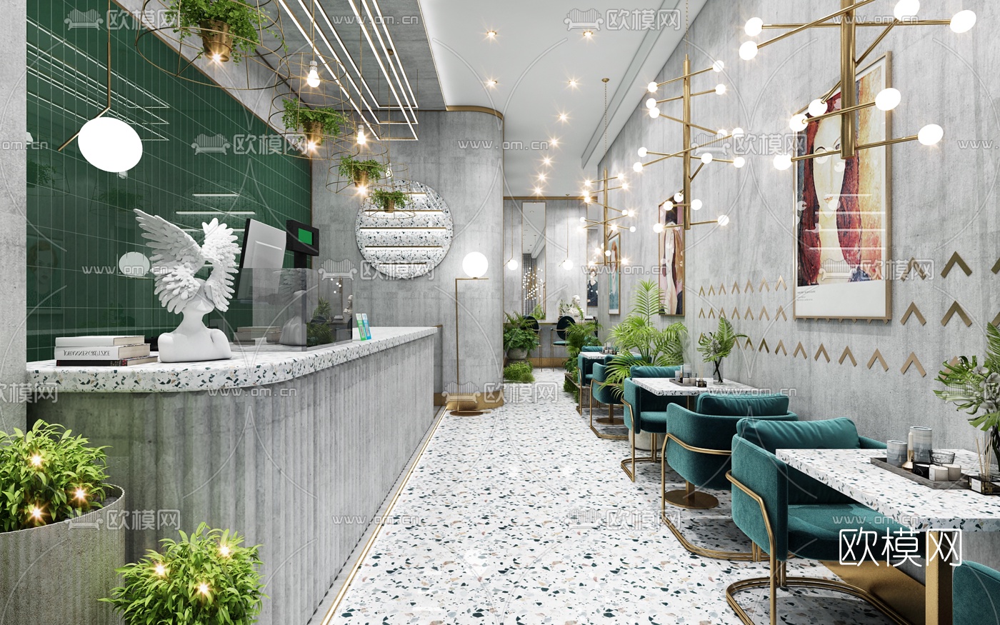 北欧轻奢网红餐厅3d模型下载（渲染图1）