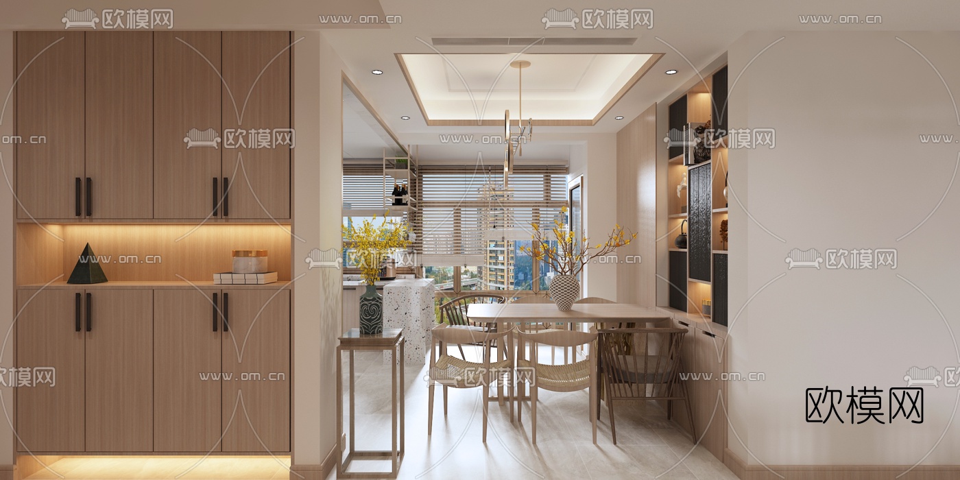 新中式客厅餐厅免费3d模型