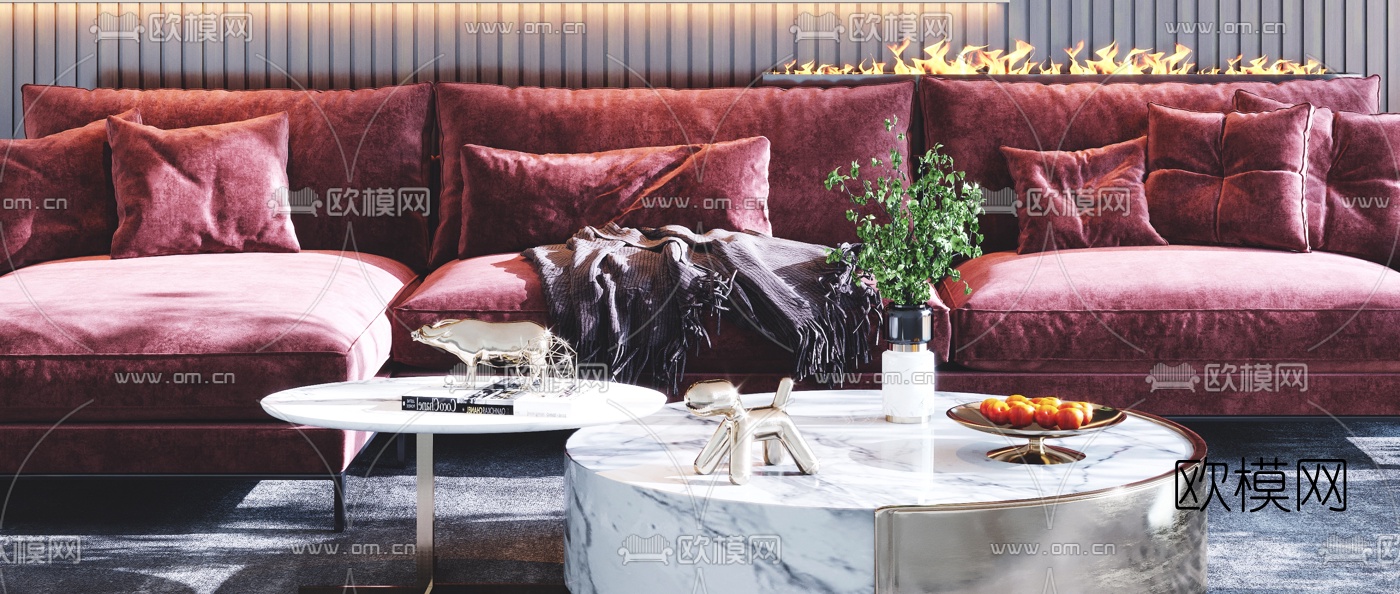 北欧布艺转角沙发组合3d模型下载（渲染图3）